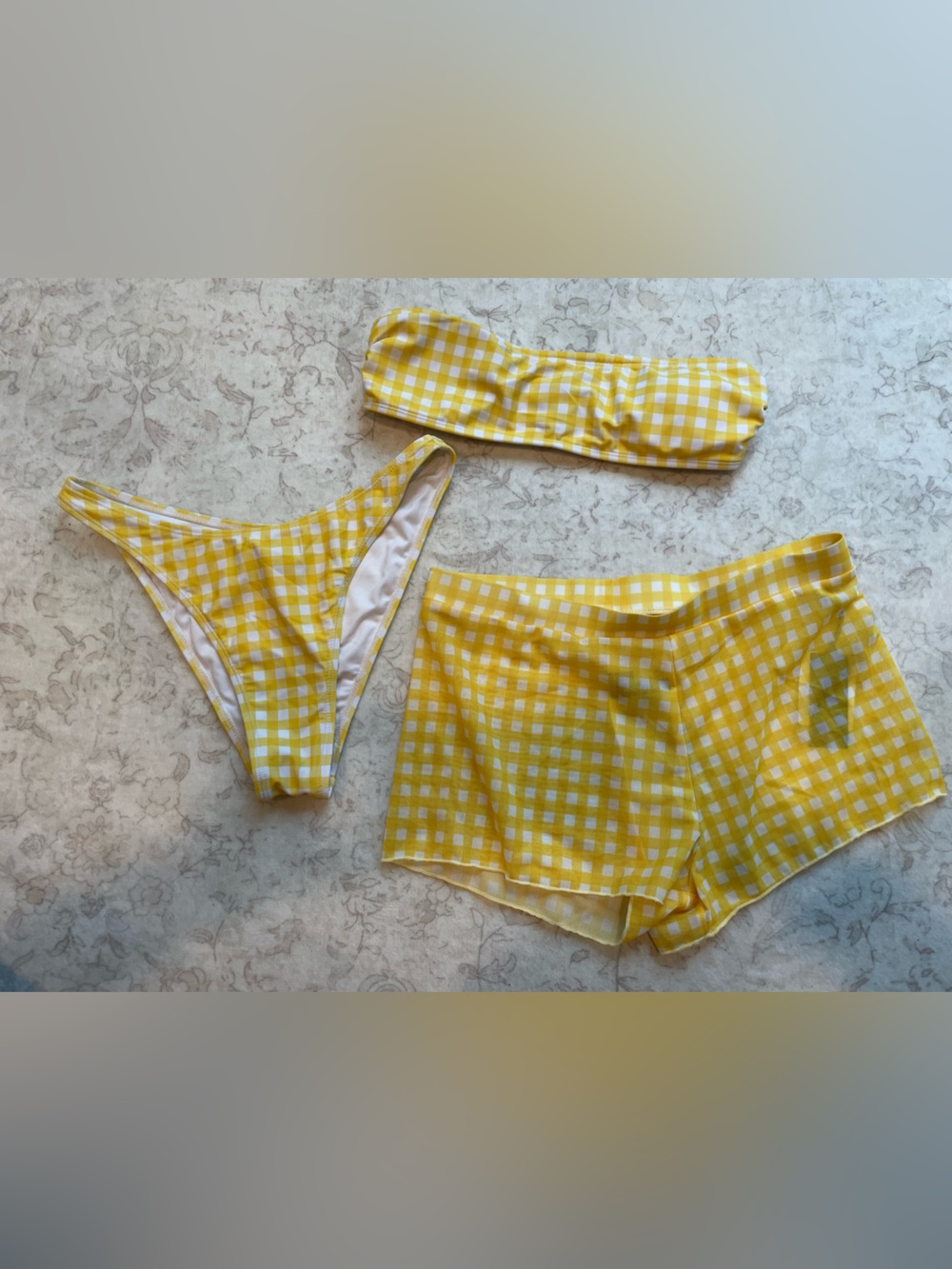 Kendall + Kylie Yellow Gingham Bikini 3 Piece Set - NWT